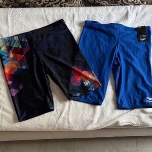 Speedo Royal Blue 32” Jammer and Black Large Multicolor Geometric Jammer